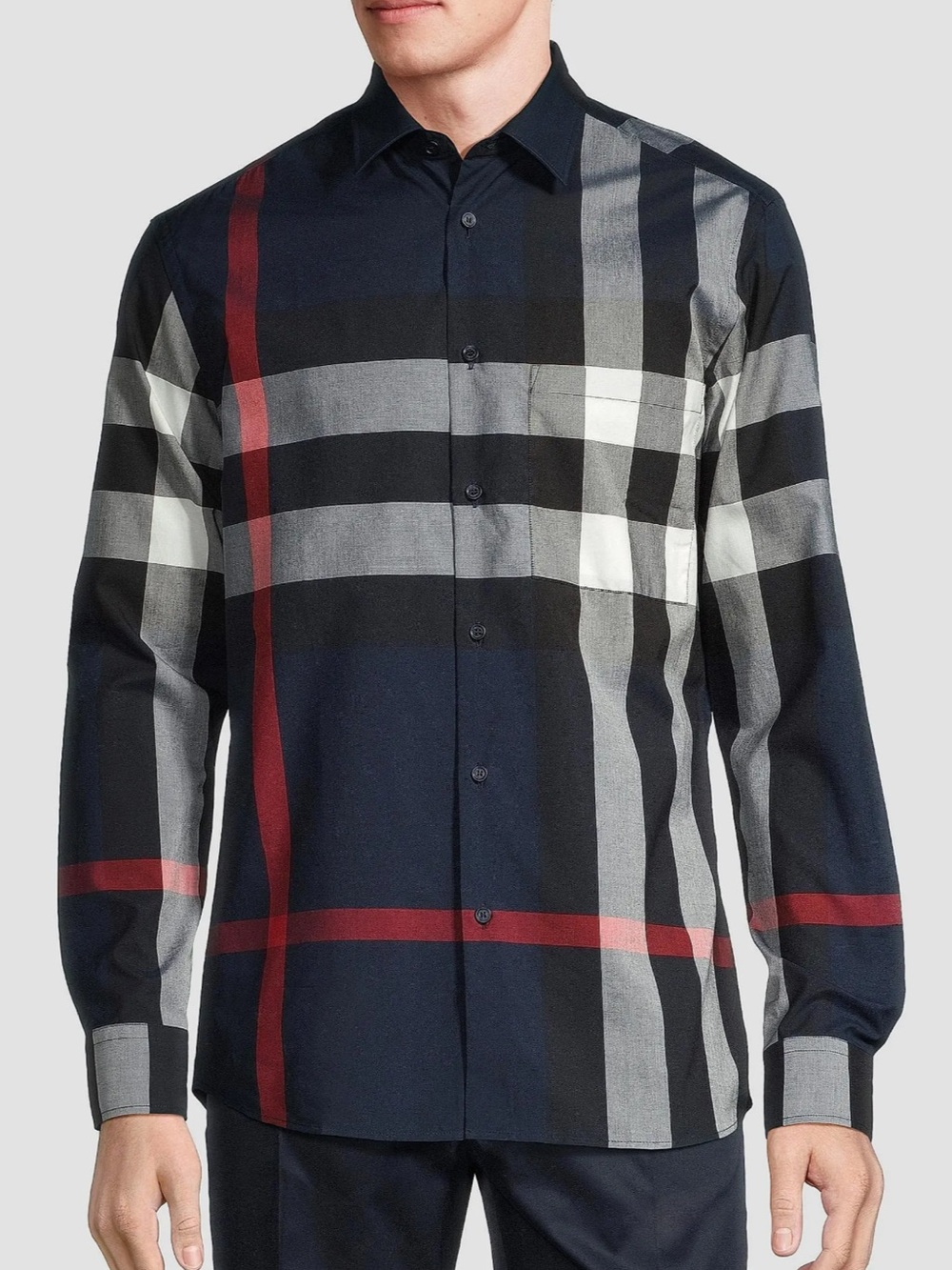 Burberry London Men’s Summerton Check Plaid Button Front Long Sleeve Shirt